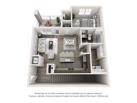 Floor plan for 1 bed, 1 bath, 690 sqft